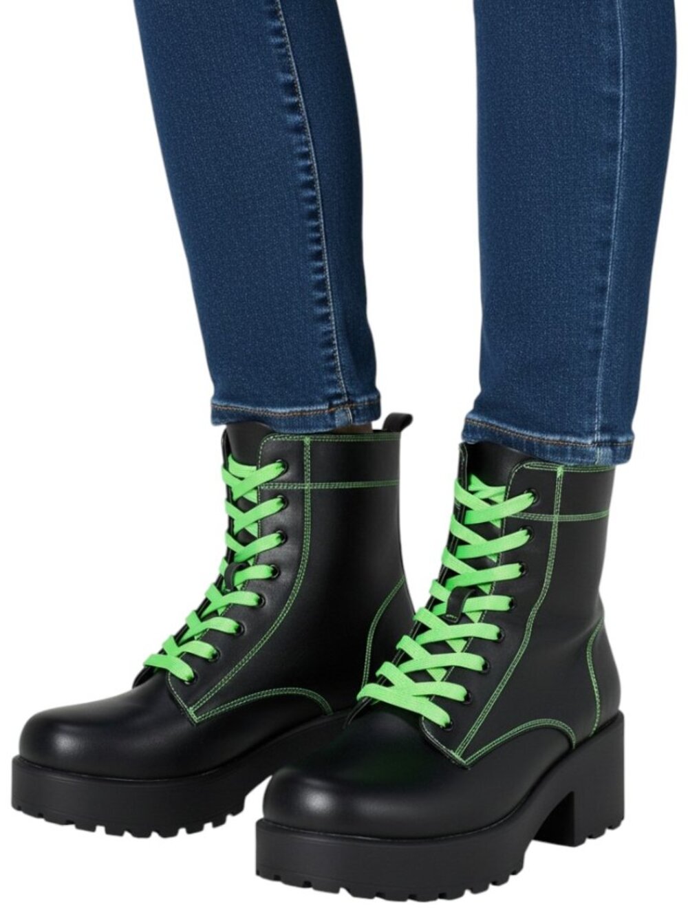 Koi Footwear from Dolls Kill Black and Green Slime Kitana Combat Boots Size 9